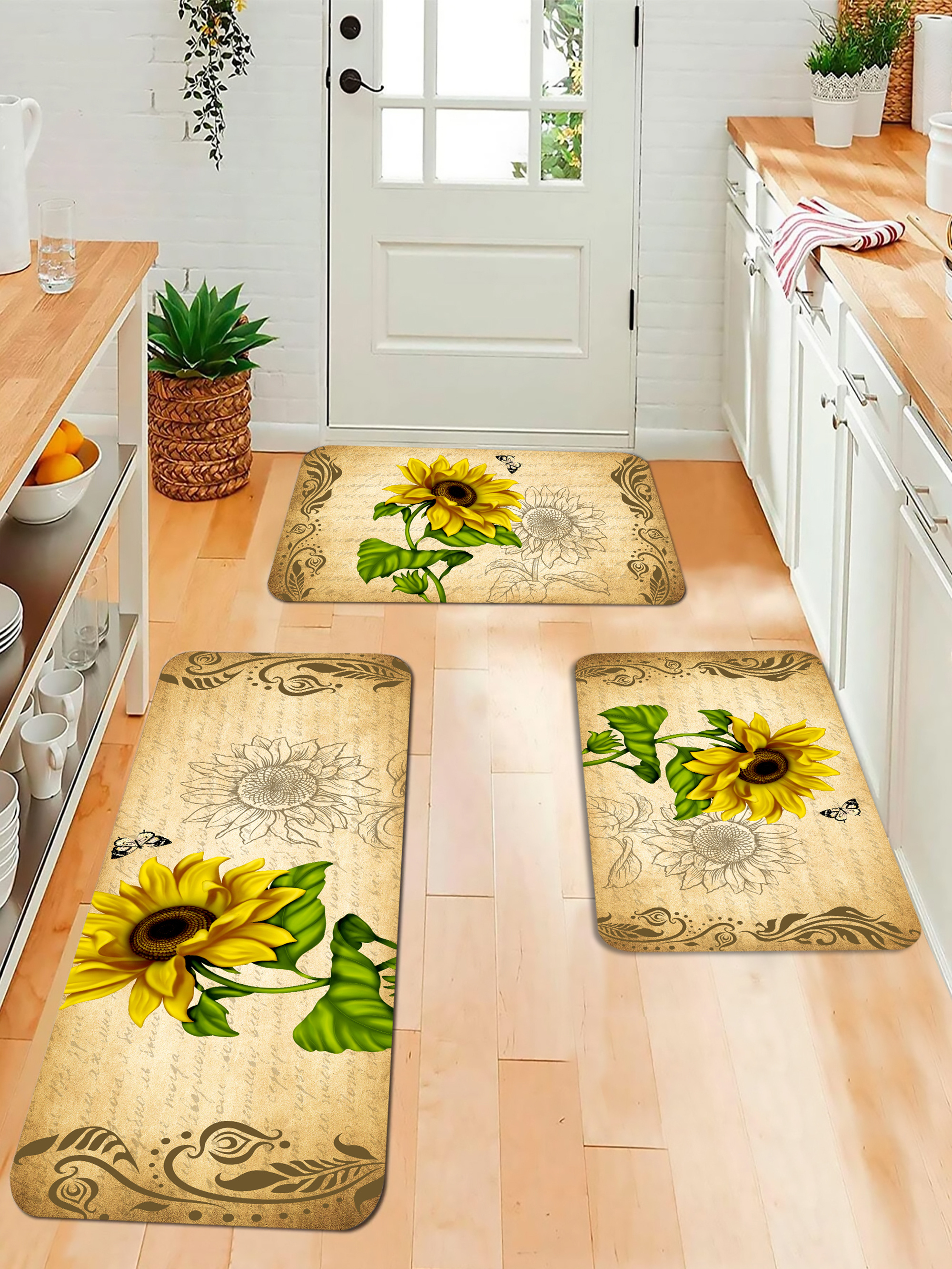 Sunflower Kitchen Rugs - Kitchen Mat Set of 2, Sunflower Decor