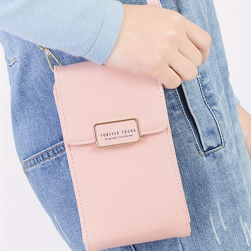 Simple Flap Cell Phone Crossbody Bag, Pu Leather Textured Bag