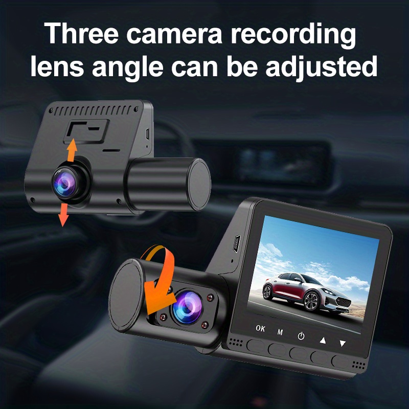 3 canales Dash Cam coche DVR 1080 p Dash cámara lente video drive grabadora  mini DVRs aparcamiento Monitoreo, WDR, grabación en bucle, sensor G