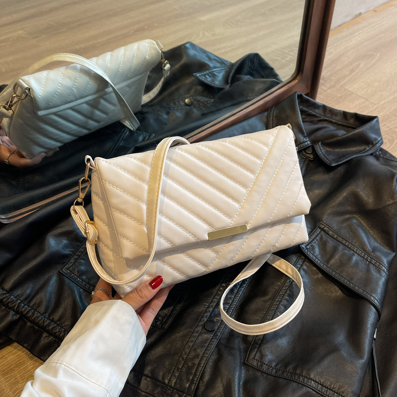 Chevron V Quilted Shoulder Bag With Little Pouch, Zipper Pu Leather  Crossbody Bag, Letter Print Wide Strap Shoulder Bag - Temu