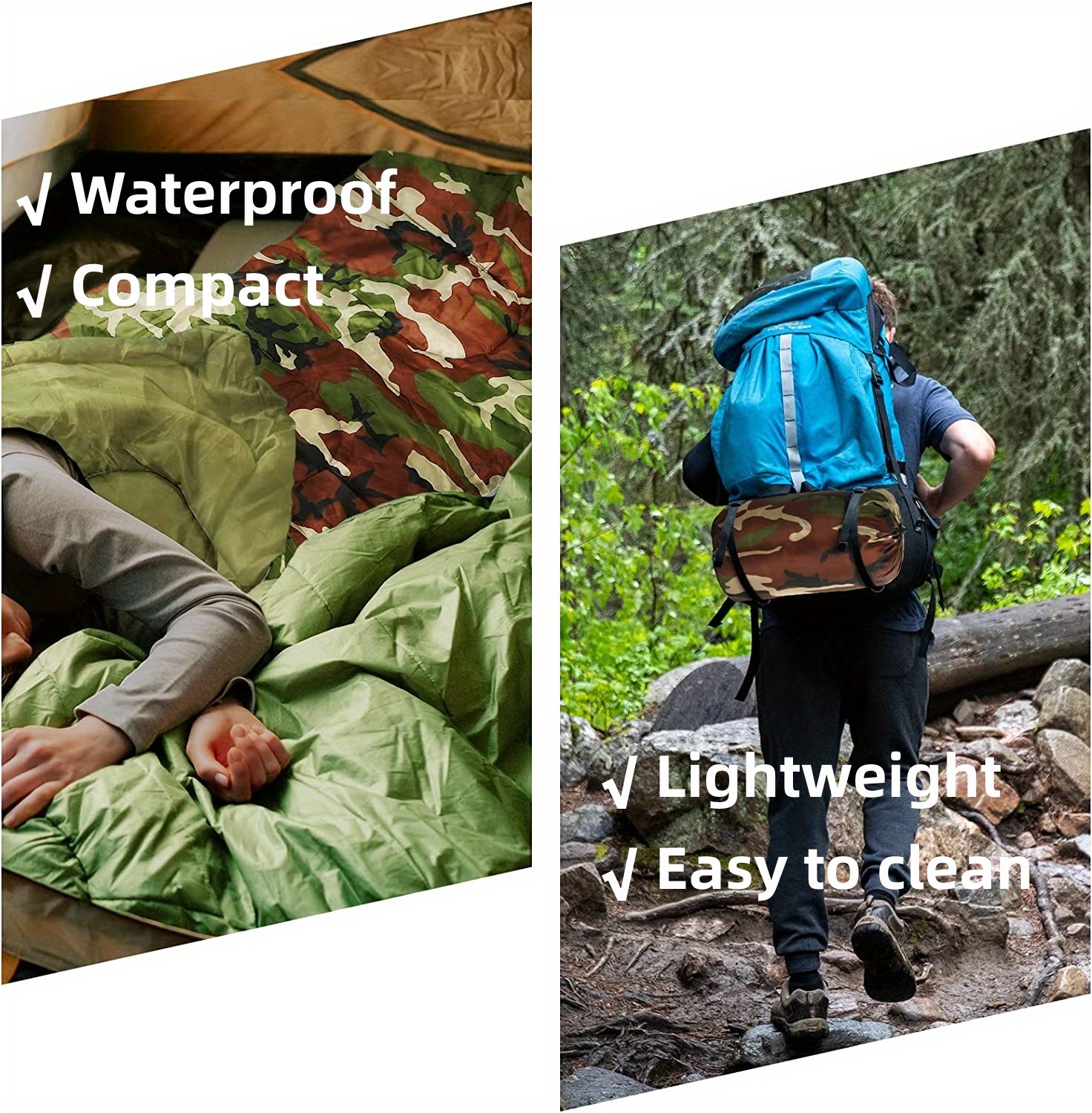 Paquete de 10 sacos de dormir ligeros para camping 3 estaciones clima  cálido y fresco equipo al aire libre adultos y niños senderismo impermeable  – Yaxa Store