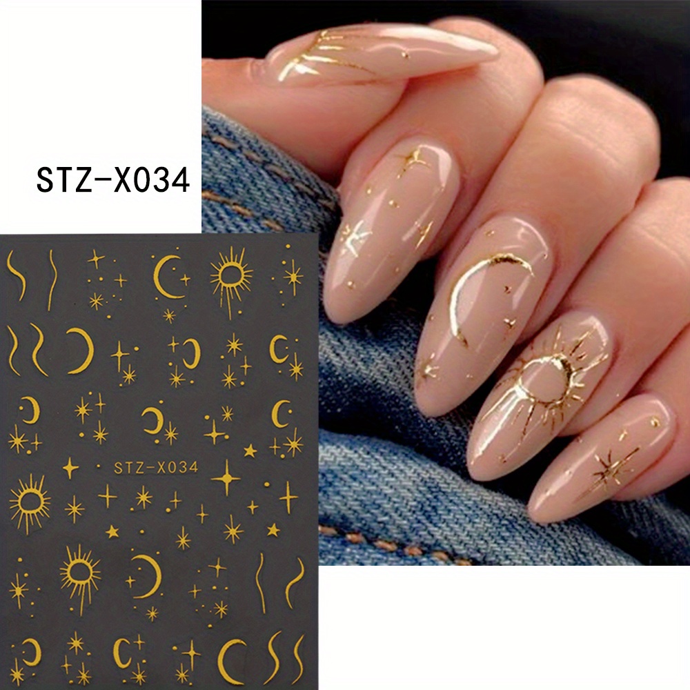 Golden/silvery Moon Sun Star Wing Lock And Heart Nail Art - Temu