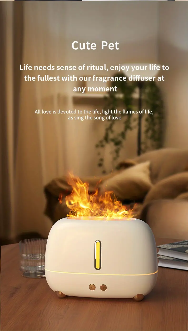 1pc colorful flame humidifier with night lights aroma diffuser air purifier and  oil machine details 4