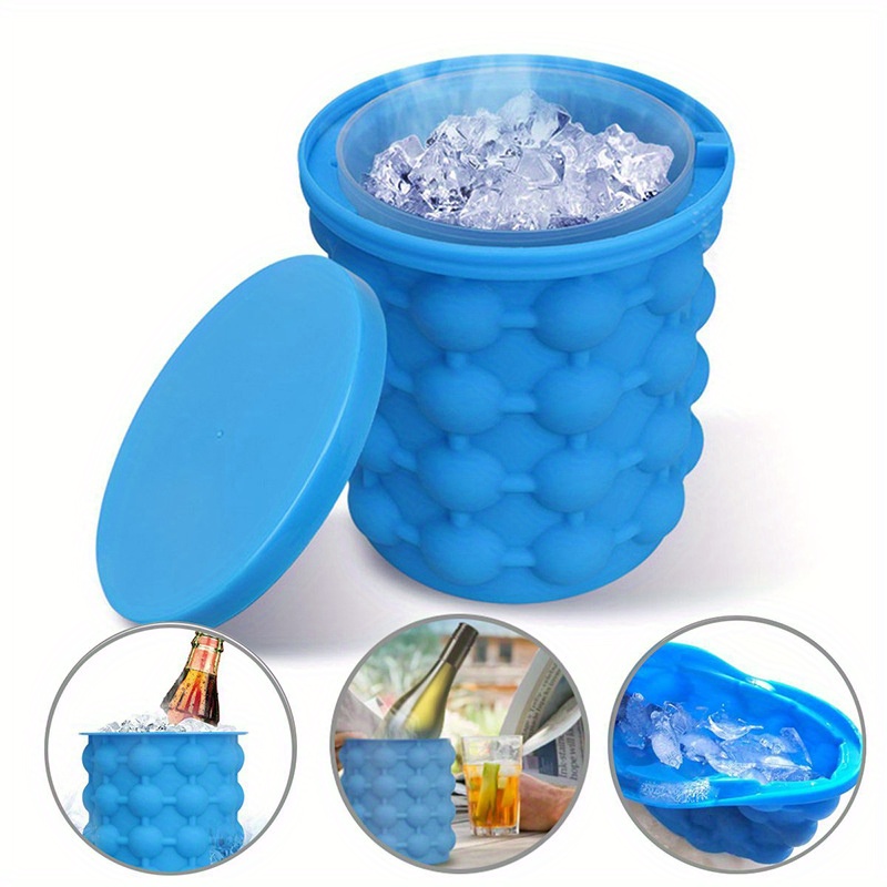  Large 2 in 1 Silicone Ice Bucket & Ice Mold with lid,Silicon Ice  Cube Maker Genie, Portable Silicon Ice Cube Maker (Blue): Home & Kitchen