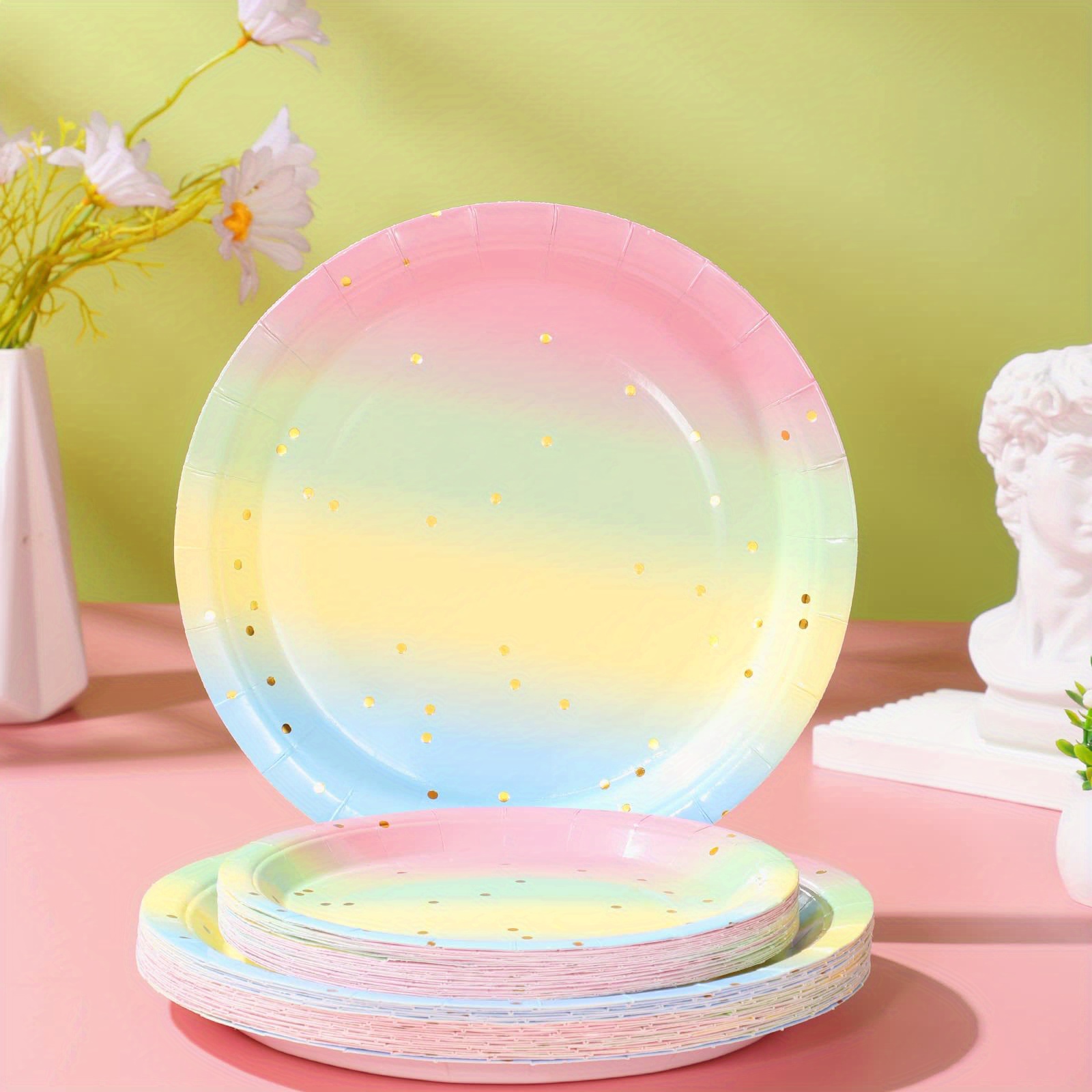 Rainbow Pastel Party Supplies Disposable Dinnerware Set With - Temu