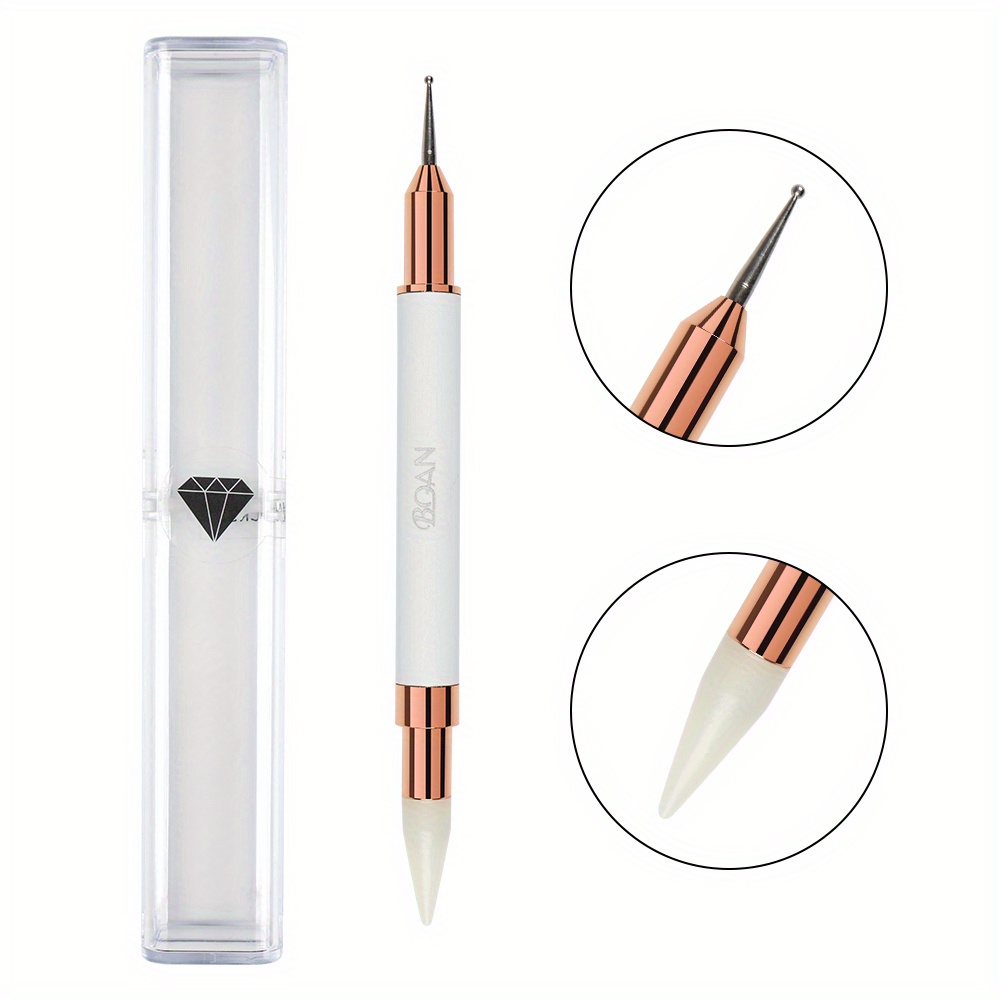 2PCS Wax Nail Rhinestone Picker Dotting Pen,Dual-ended Wax Pencil For Rhinestones  Wax Tip Gradient Handle With Crystal Beads Manicure Nail Art DIY Decoration  Tool 