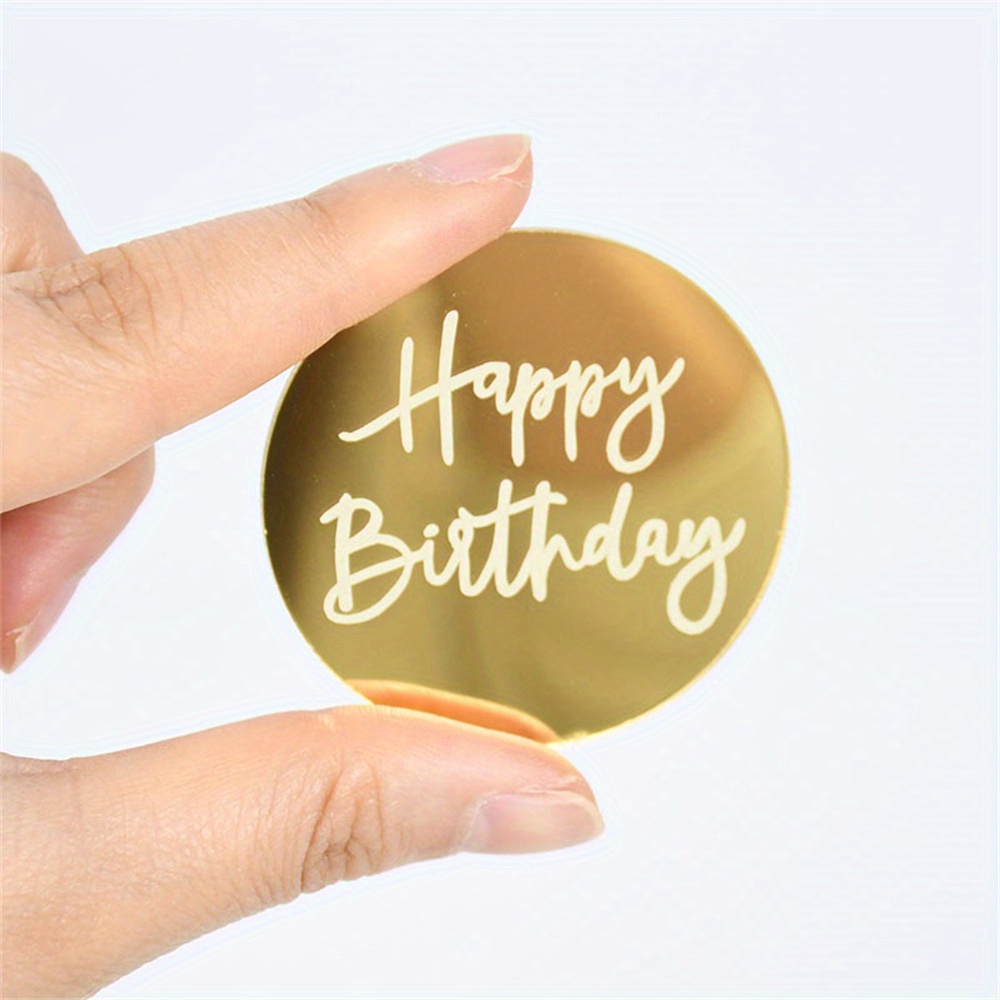 Happy Birthday Cupcake Toppers Golden Acrylic Circle Dessert Temu