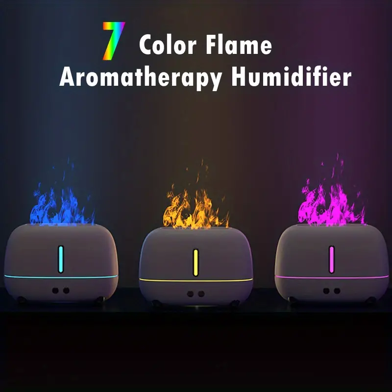 1pc colorful flame humidifier with night lights aroma diffuser air purifier and  oil machine details 0
