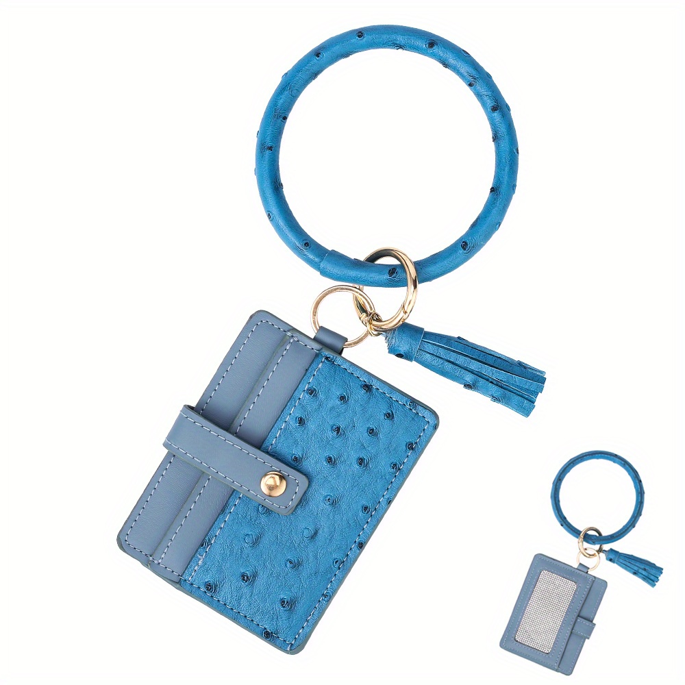 Pu Leather Wristband Keychain Pendant Solid Color Woven Pocket