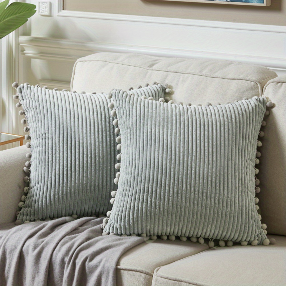 Soft Corduroy Striped Velvet Throw Pillows, 18x18 inches, Gray, Set of 2