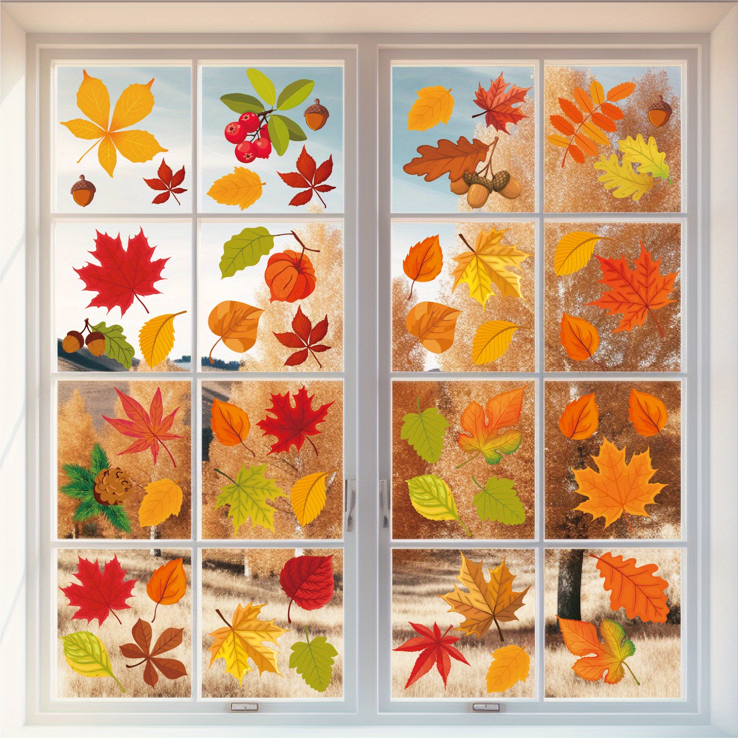 6sheets 64pcs autumn maple leaf electrostatic window stickers bedroom living room window decoration thanksgiving   decoration details 1