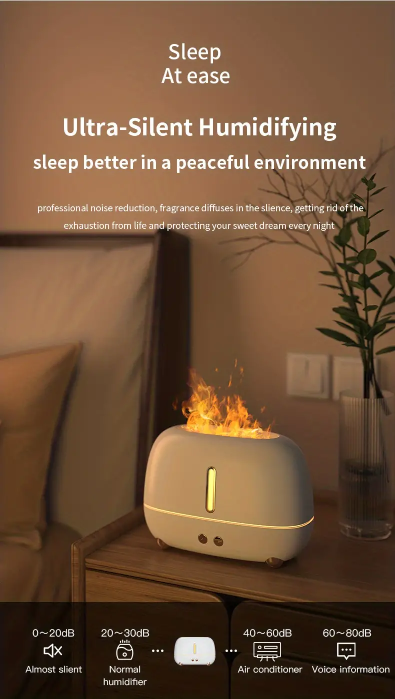 1pc colorful flame humidifier with night lights aroma diffuser air purifier and  oil machine details 5