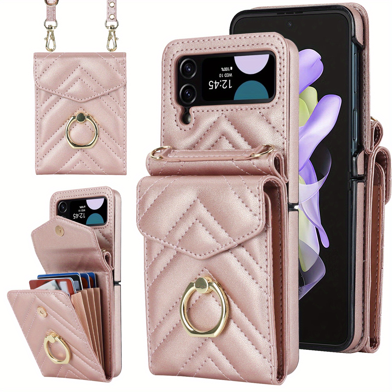 Fashion Artificial Leather Phone Case For Galaxy Z Flip 5 Z Flip 4 3 5g  With Long Lanyard Crossbody Wallet Card Bag Protect Cover, Shop On Temu  And start Saving