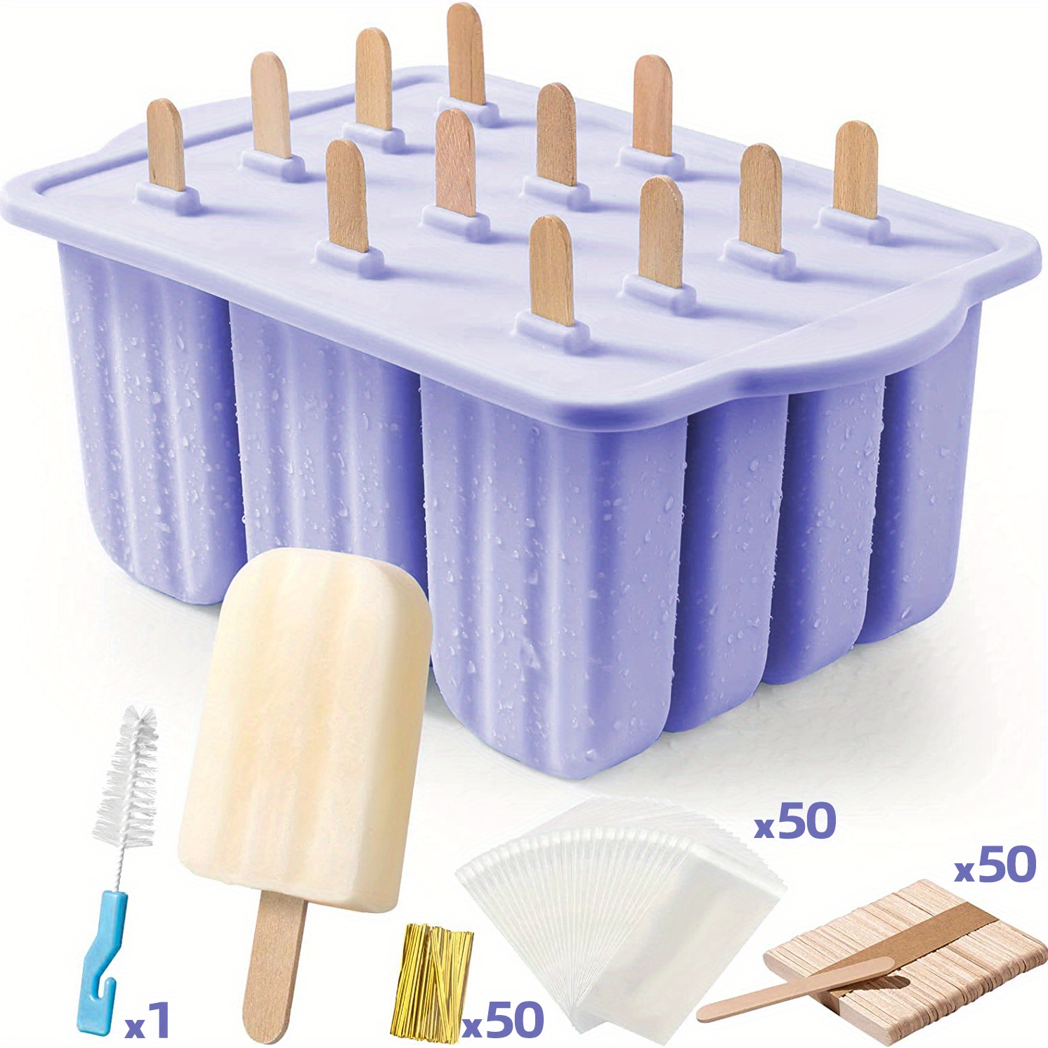 Homemade Popsicle Molds Shapes, Silicone Frozen Ice Popsicle Maker-BPA  Free, with 50 Sticks, 50 Bags, 10 Reusable Sticks, Funnel and Ice Pop  Recipes