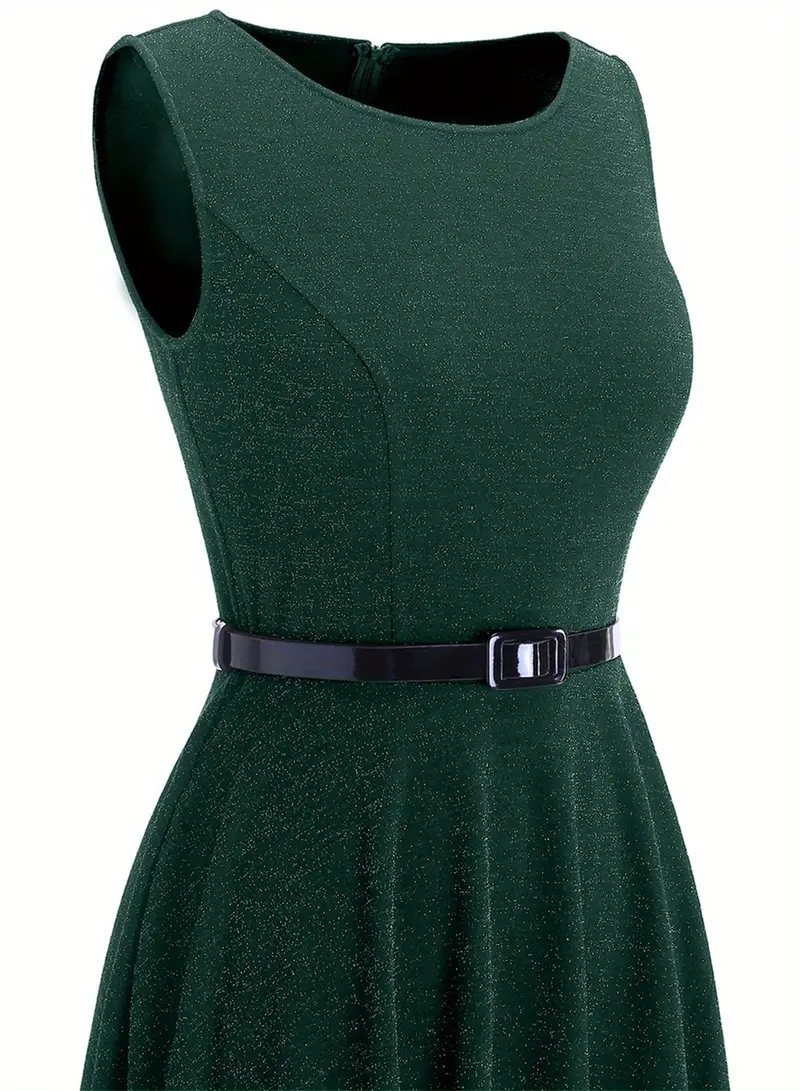Solid Sleeveless Dress Elegant Crew Neck Flared Cocktail - Temu New Zealand