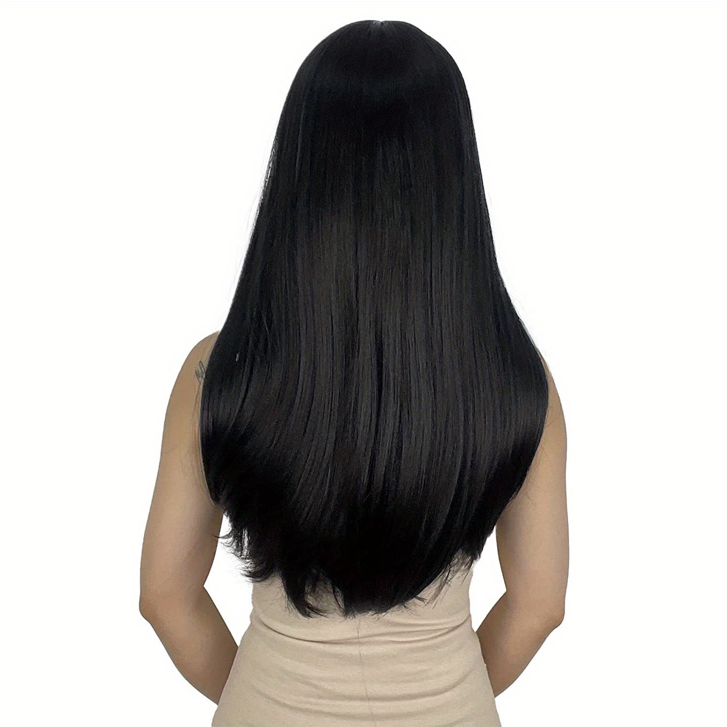 Stylish Long Straight Hair Wig Bangs Synthetic Fiber Full Temu