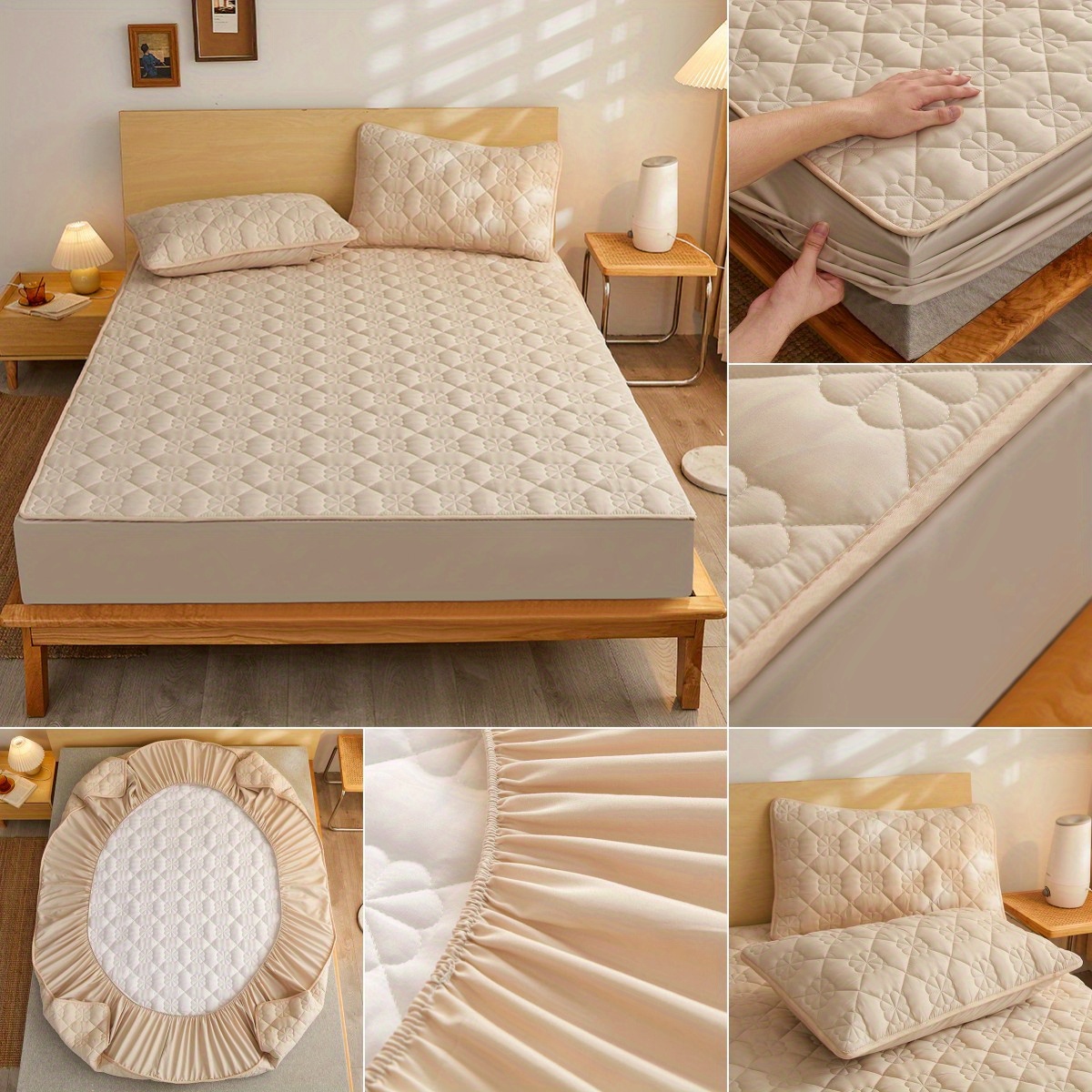 Fitted Sheet Set Solid Color Fabric Clip Mattress Protector Temu New