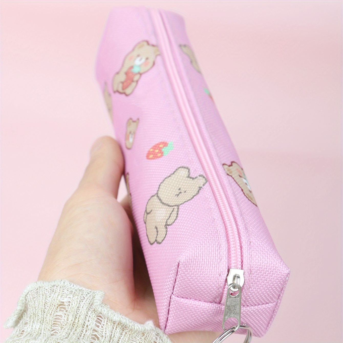 Kawaii Canvas Pencil Case For Girls Boys Cartoon Bear - Temu