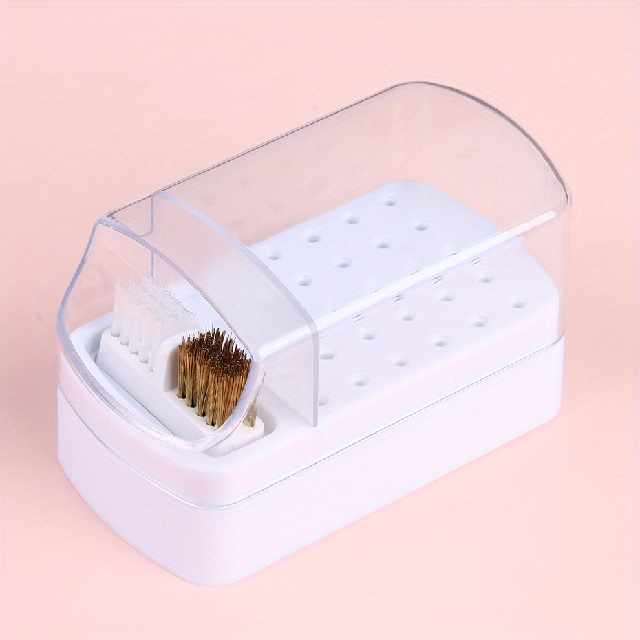 Image of Sweet Trend 30-slot Nail Drill Bit Organizer With Cleaning Brush – Acrylic & Steel Milling Cutter Storage Box For Nail Tech Supplies, For Easy Organization