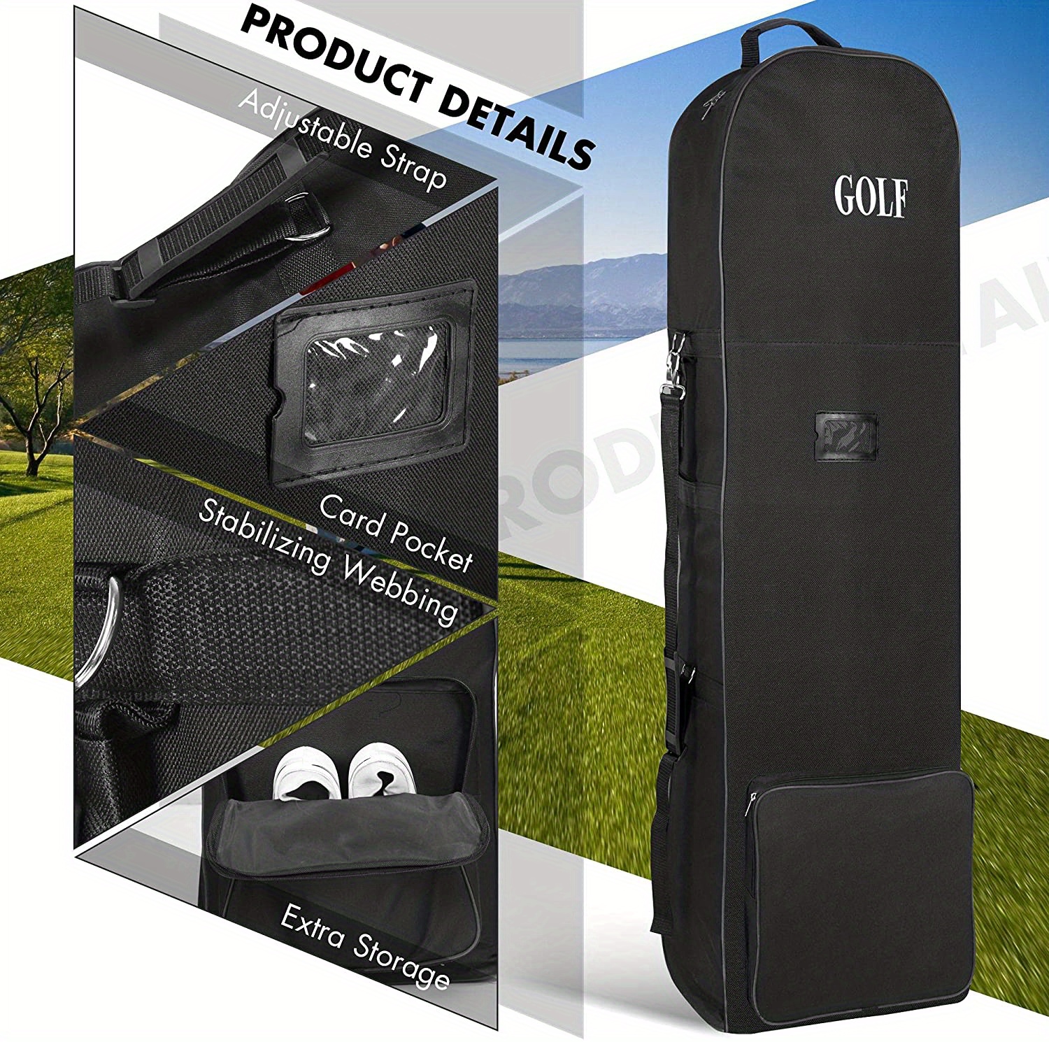 1pc foldable golf club bag with wheels and detachable shoulder straps perfect for airline travel and aviation golf trips details 0