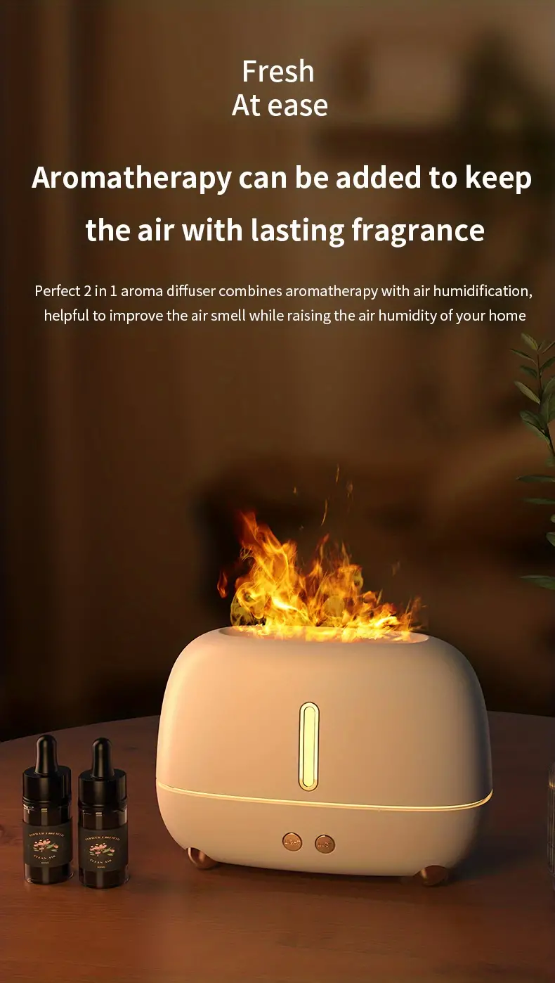 1pc colorful flame humidifier with night lights aroma diffuser air purifier and  oil machine details 6