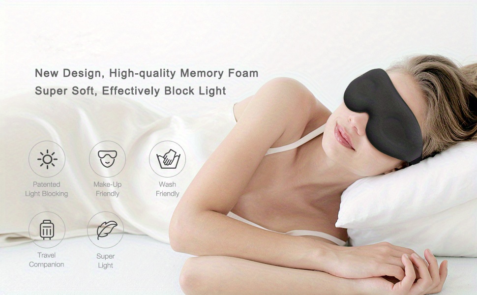  Máscara de dormir 3D para dormir de lado, 100% bloqueo de luz,  antifaz para dormir para mujeres y hombres, copa contorneada, cubierta de  ojos de lujo con correa ajustable para viajes