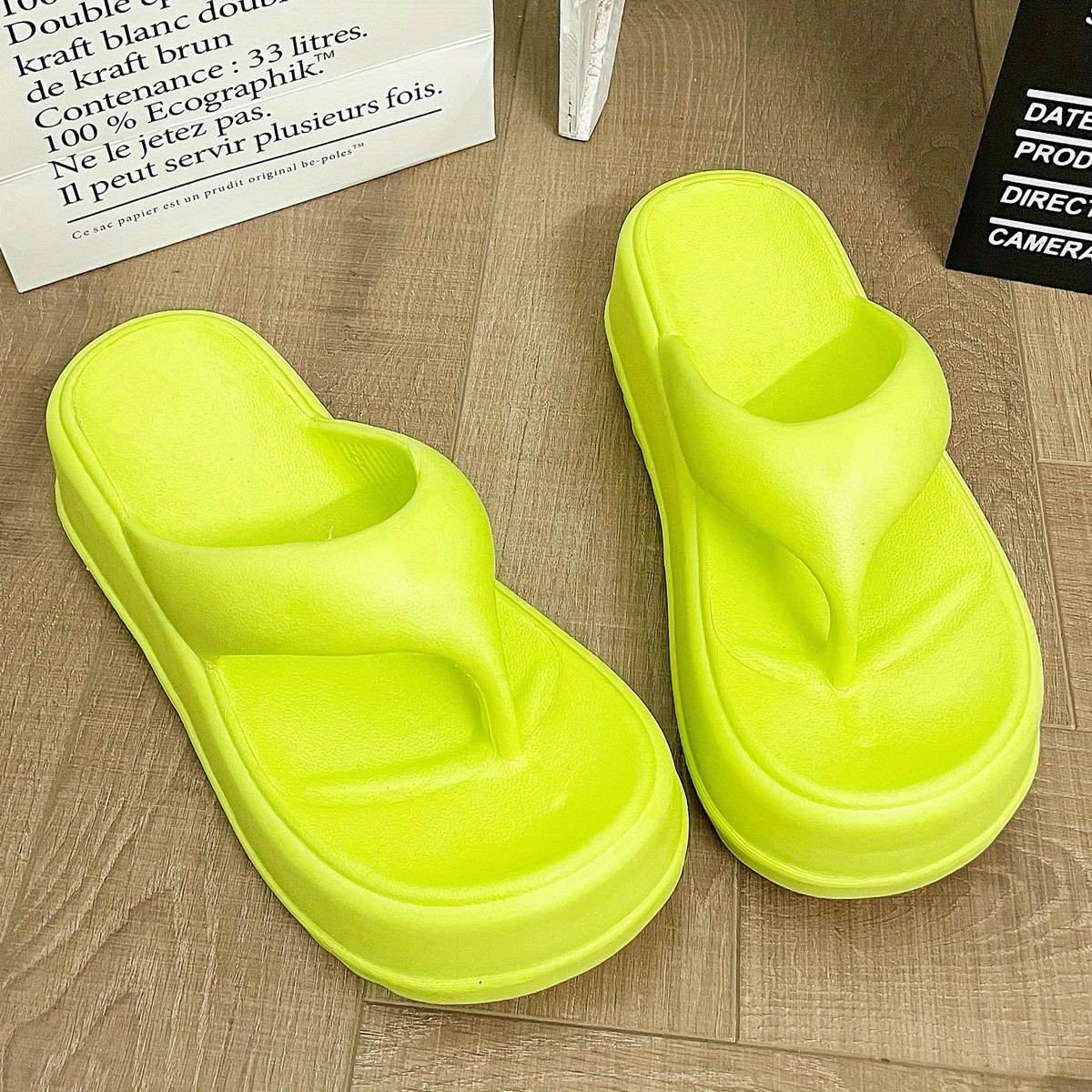 Egmy Women Solid Color Non-Slip Feet Flip-Flops High-Heeled Wedges Beach  Sandals 