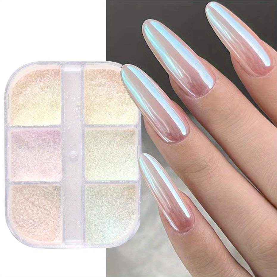 1box Pearl Chrome Nail Powder White Glitter Pink Aurora Pigment