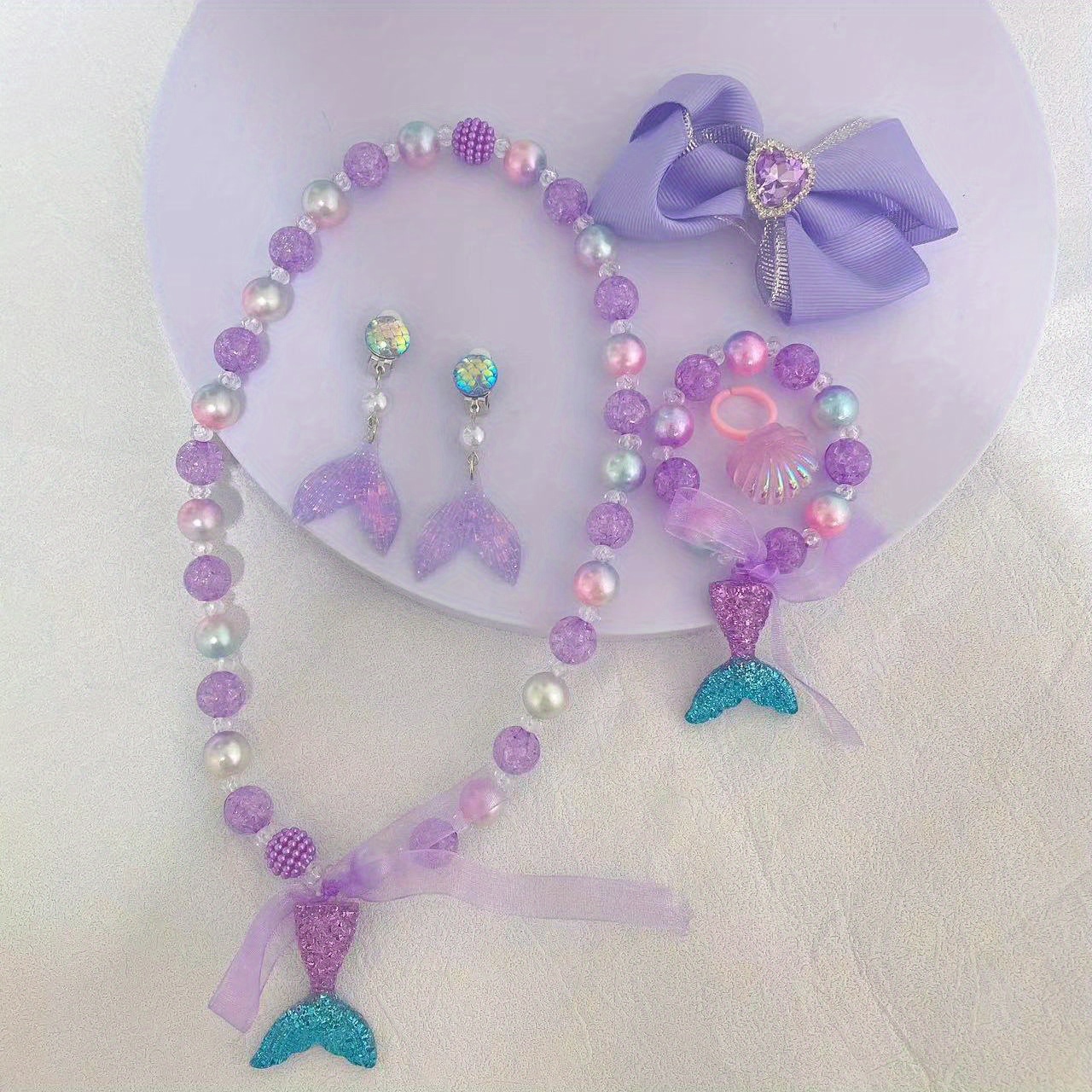 Kids Mermaid Tail Pearl Necklace Bracelet Set