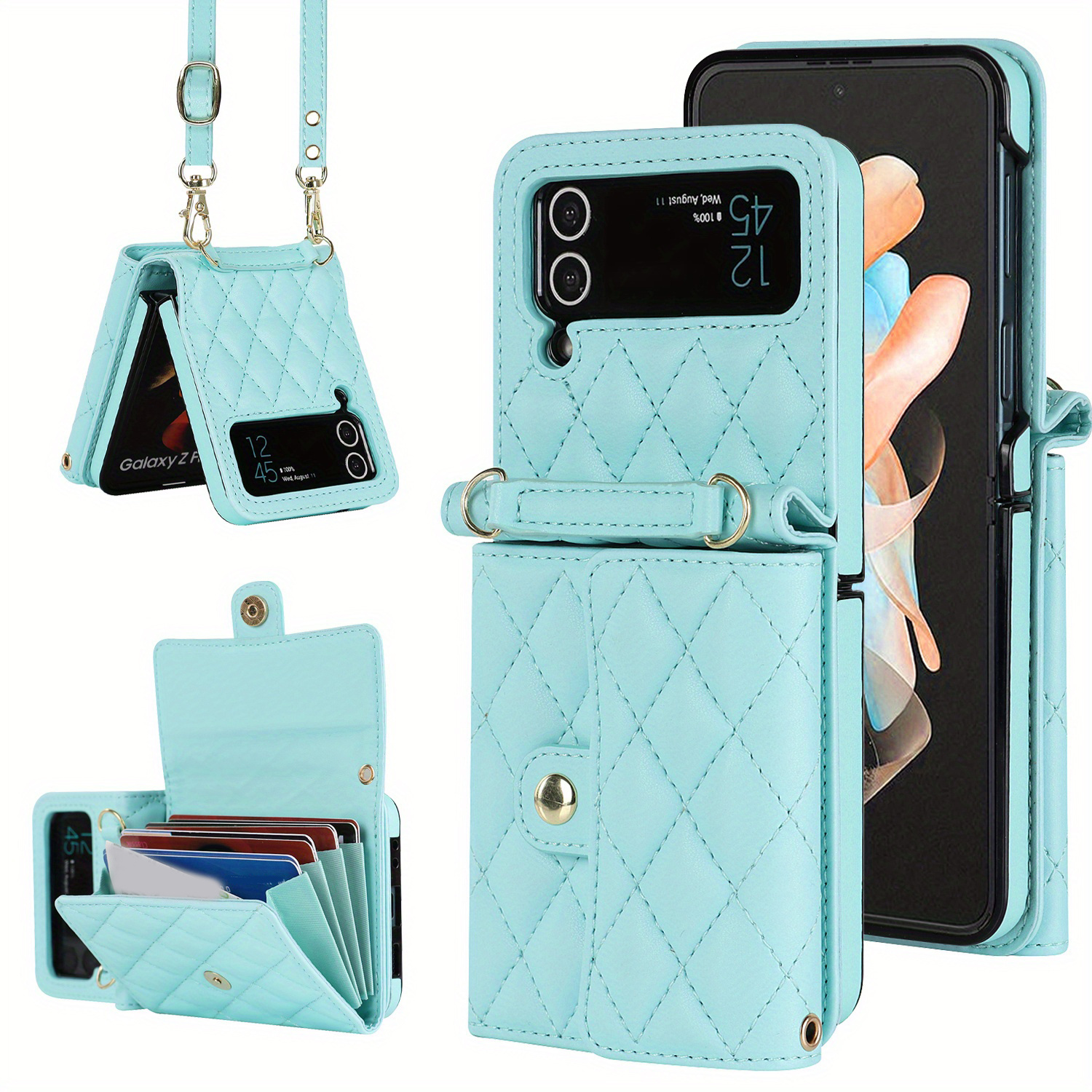 Wallet Samsung Z Flip Case, for Samsung Z Flip 3 / Blue Green