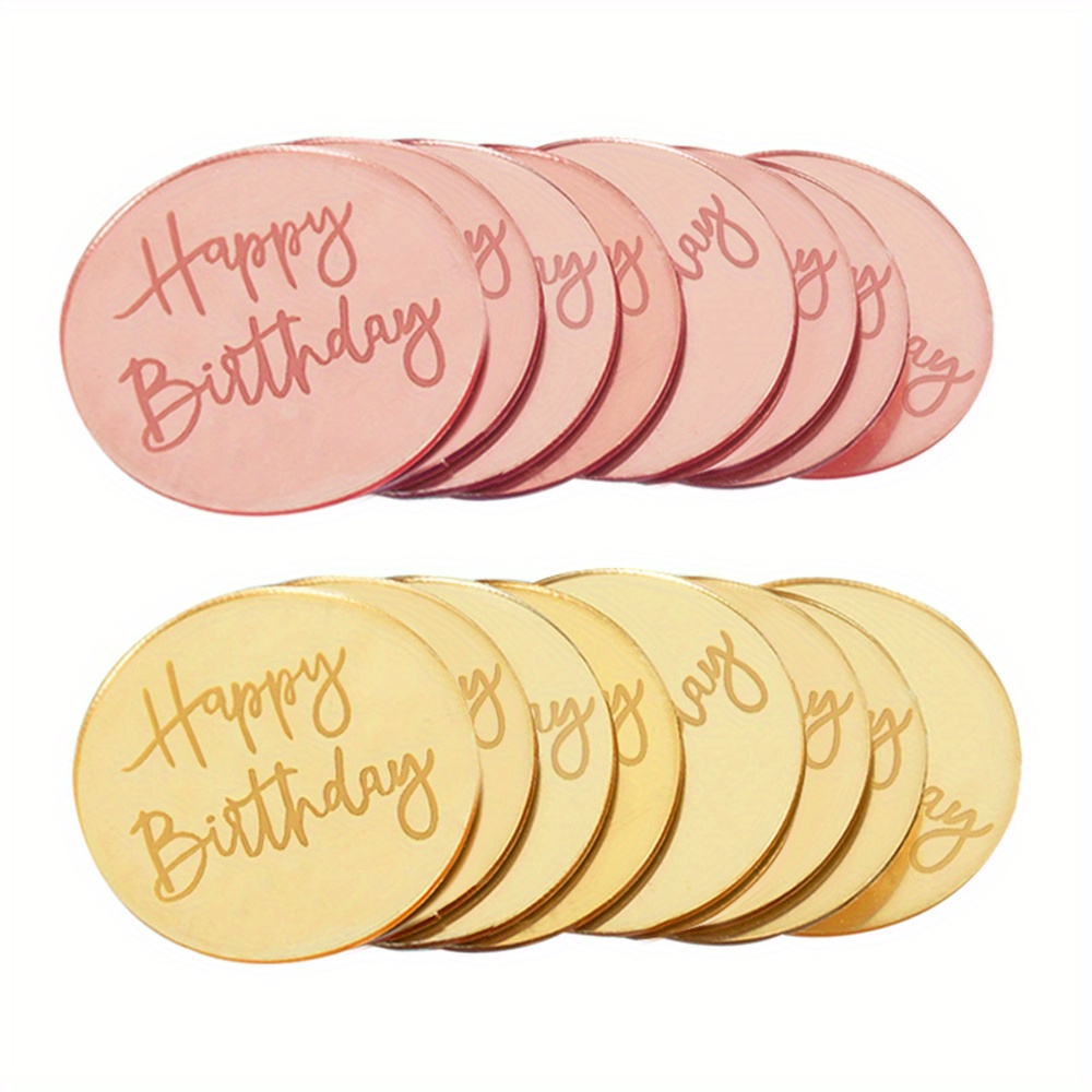 Happy Birthday Cupcake Toppers Golden Acrylic Circle Dessert Temu Norway