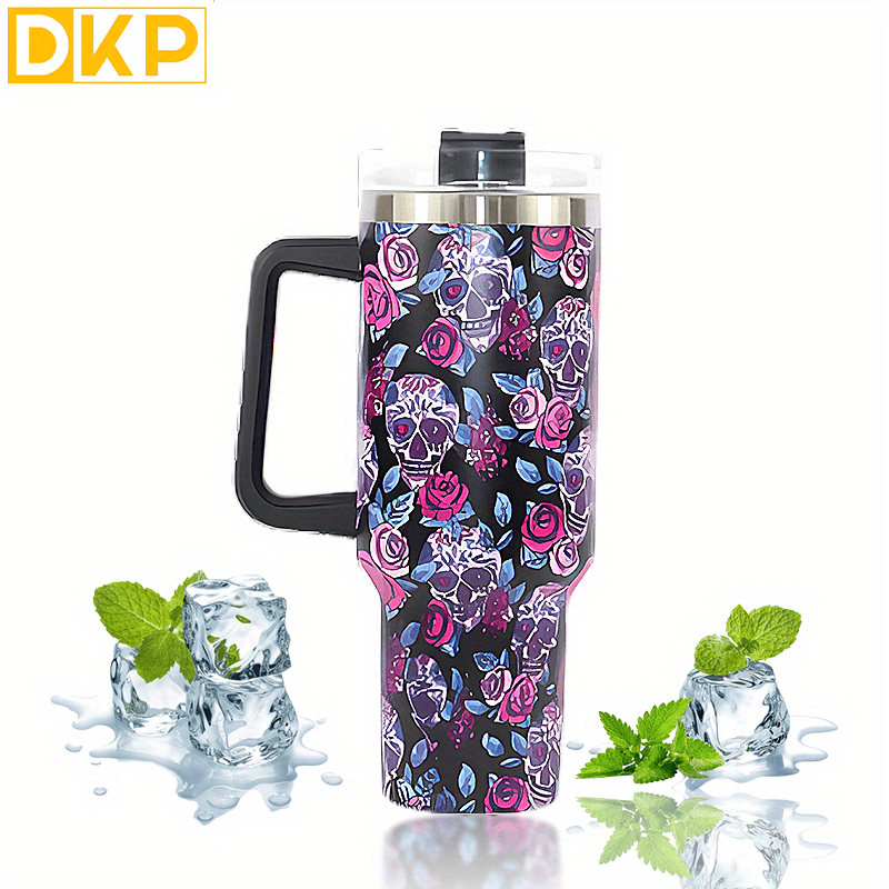 Skull Flower Tumbler With Lid Stainless Steel Water Bottle - Temu