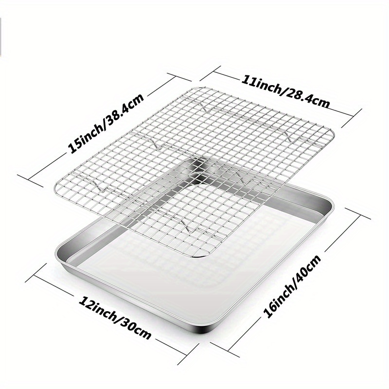 Baking Sheet With Cooling Rack [1 Pan + 1 Rack], Stainless Steel Cookie  Sheet Baking Pan Tray With Cooling Rack, Non Toxic & Heavy Duty & Easy  Clean - Temu