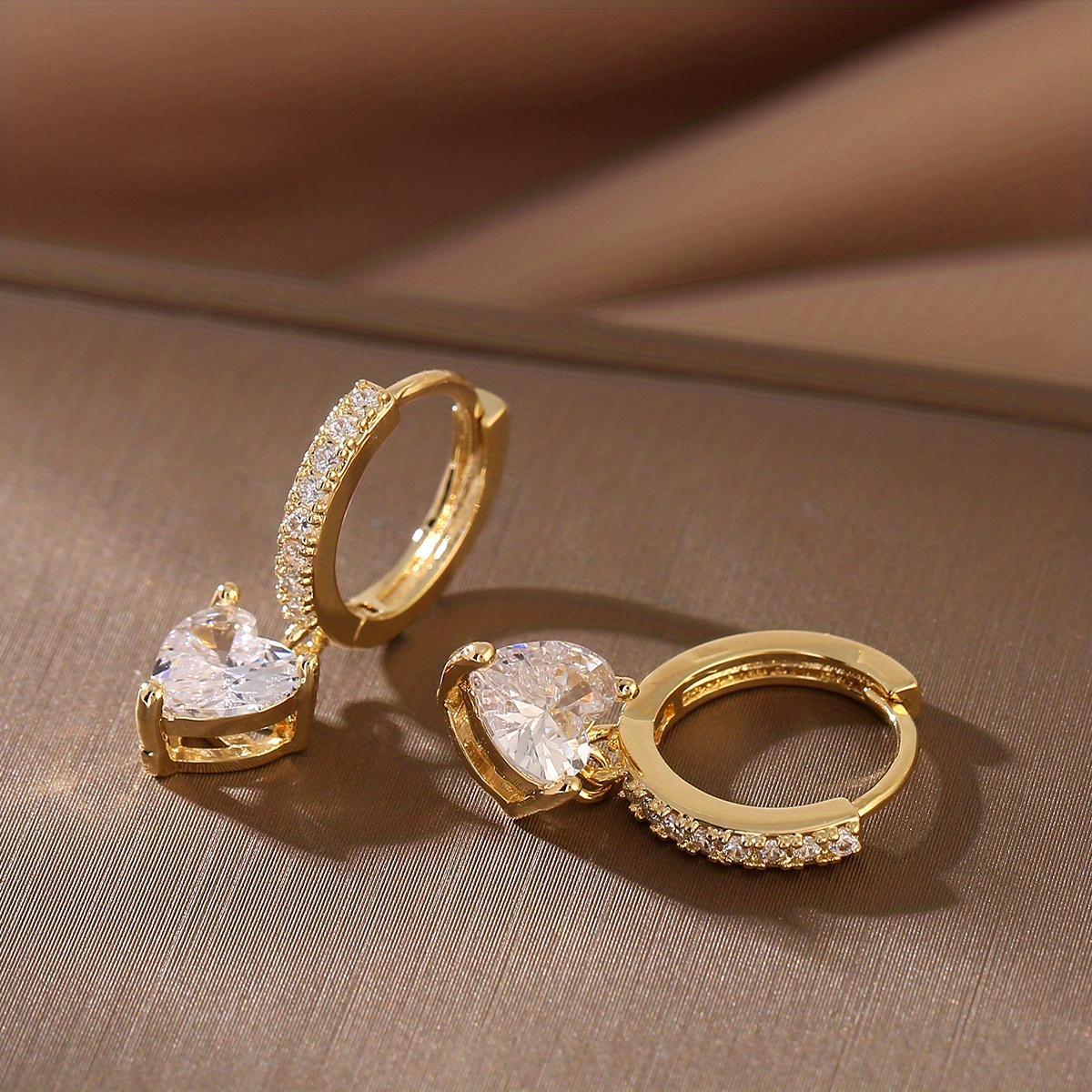 TEMU Elegant And Drop Heart-shaped Earrings With Shiny Zirconia Heart-shaped Earrings