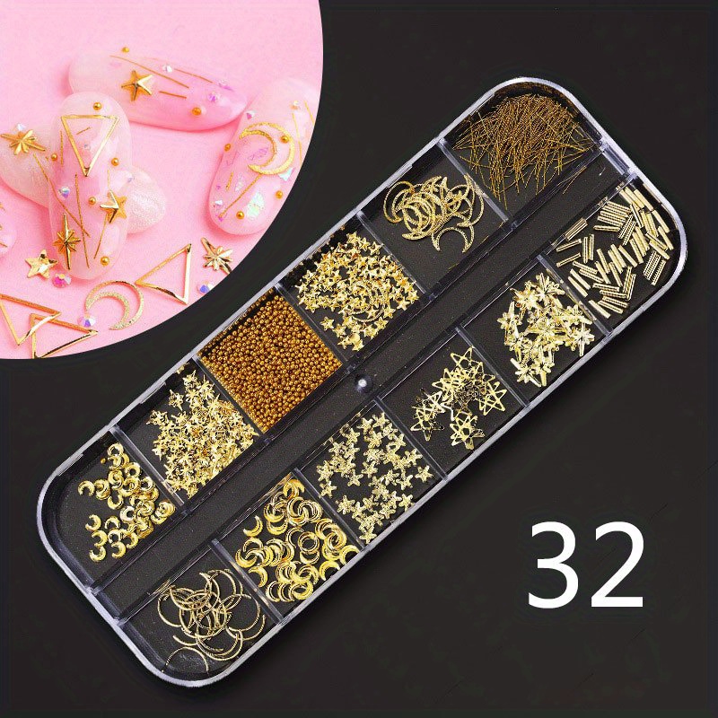 Mix Gold Nail Art Rivet Star Moon Pearl Rhinestones Gems 3D Decoration  Manicure