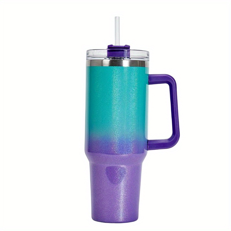 Gradient Color Glossy Tumbler With Lid Stainless Steel - Temu