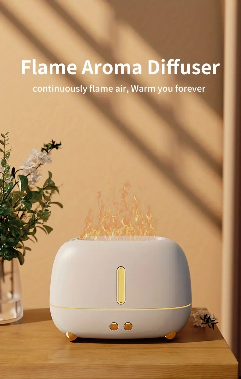 1pc colorful flame humidifier with night lights aroma diffuser air purifier and  oil machine details 1