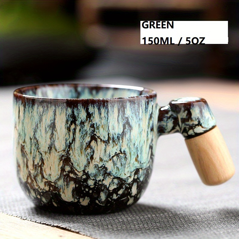 1pc, Tasse À Café En Porcelaine Avec Manche En Bois, Tasses À Café En  Céramique Émaillée De Qualité Supérieure, Petites Tasses À Eau De 150 Ml /  5 Oz, Verres D'été Et