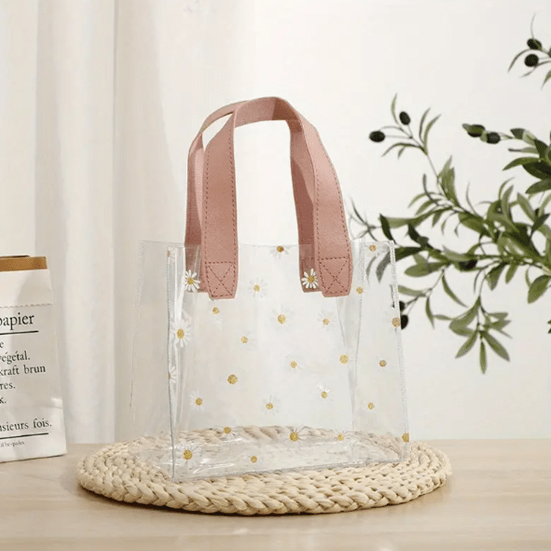 Clear Daisy Print Pvc Gift Bag With Ribbon - Perfect For Weddings, Parties,  And Holidays - Portable And Stylish Gift Packaging - Temu