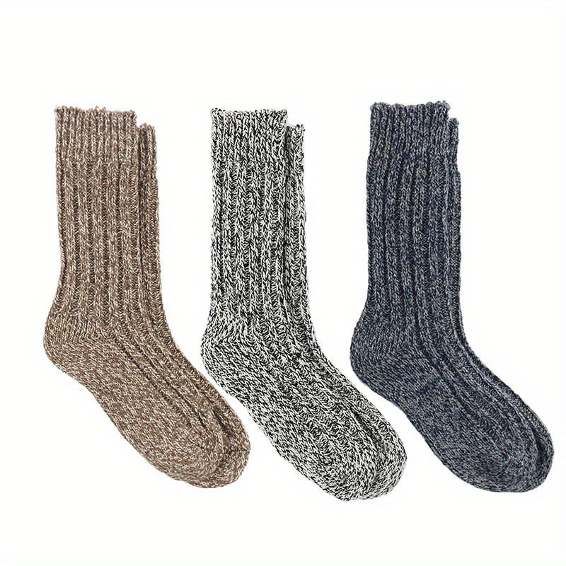 Image of 3-pair Men's Wool Wool Socks, Extra Thick Warm Snow Socks, High-quality Casual Outdoor Men's Soft Socks, Women's Mid-calf Socks