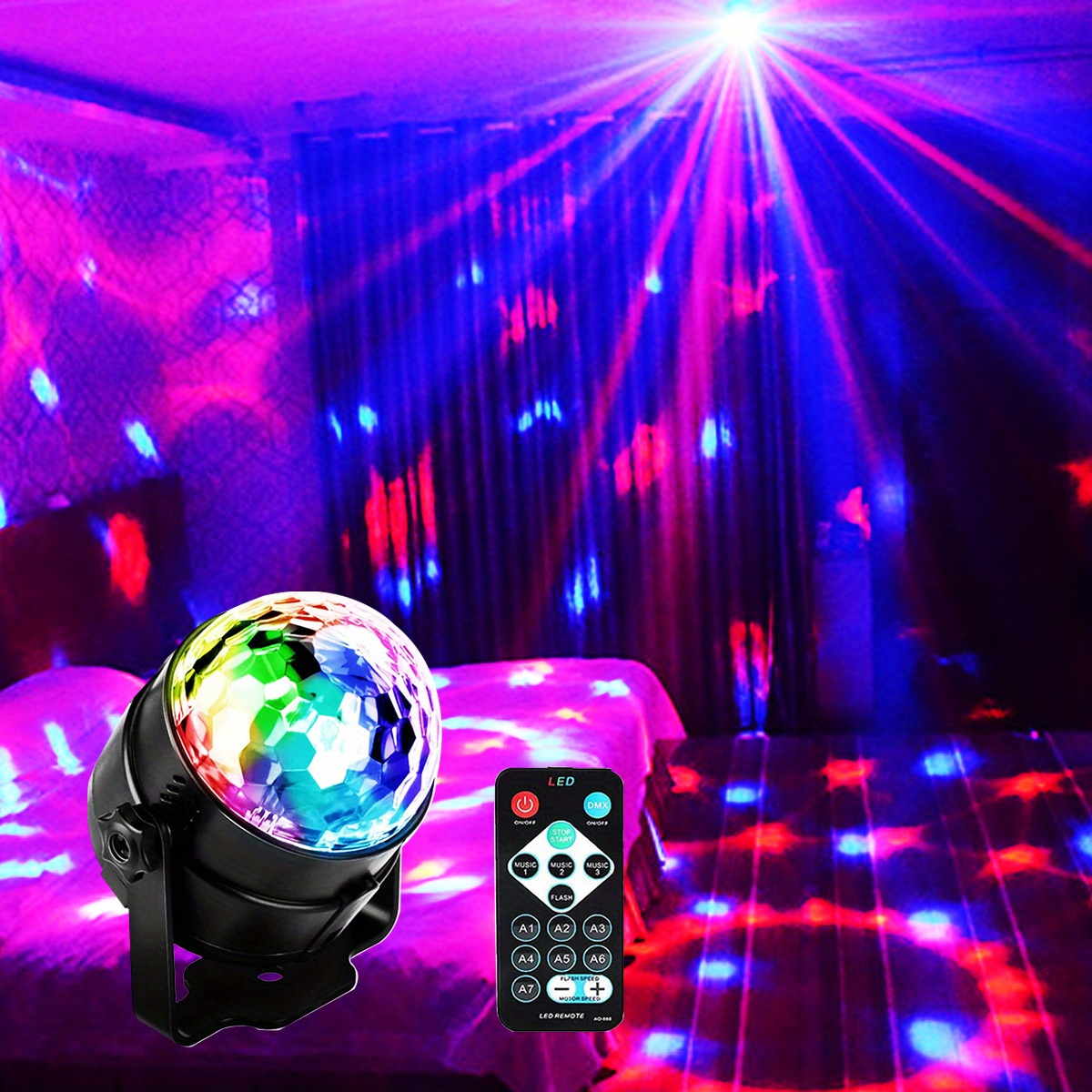 Disco Ball Light Party Lights with Remote Control, Portable Sound Activated  Disco Lights 7 Modes USB Powered RGB Strobe Lamp for Dance Parties