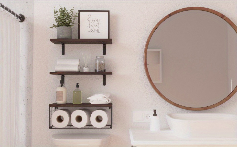 Floating Storage Shelf, Wall Mounted Organization And Storage Rack,  Free-installation Storage Shelves With Wire Tissue Basket, Plant Books  Sundries Organizer For Bedroom Living Room, Bathroom Decor Shelves, Bathroom  Accessories - Temu