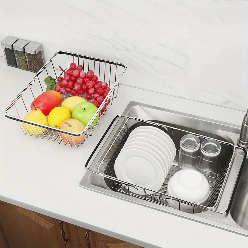 Escurridor de platos para colocar sobre el fregadero, ajustable (26.8 a  34.6 pulgadas), escurridor de platos grande para encimera de cocina con