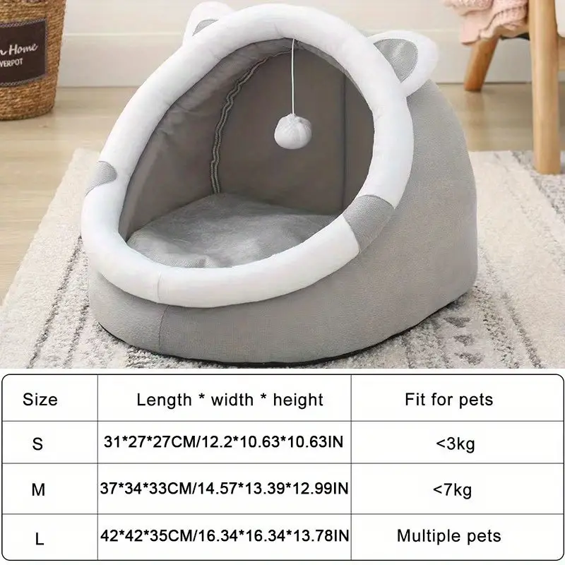 cute cartoon ear decor cat bed pet house kitten cave cushion small cat tent pet plush warm tent house details 5