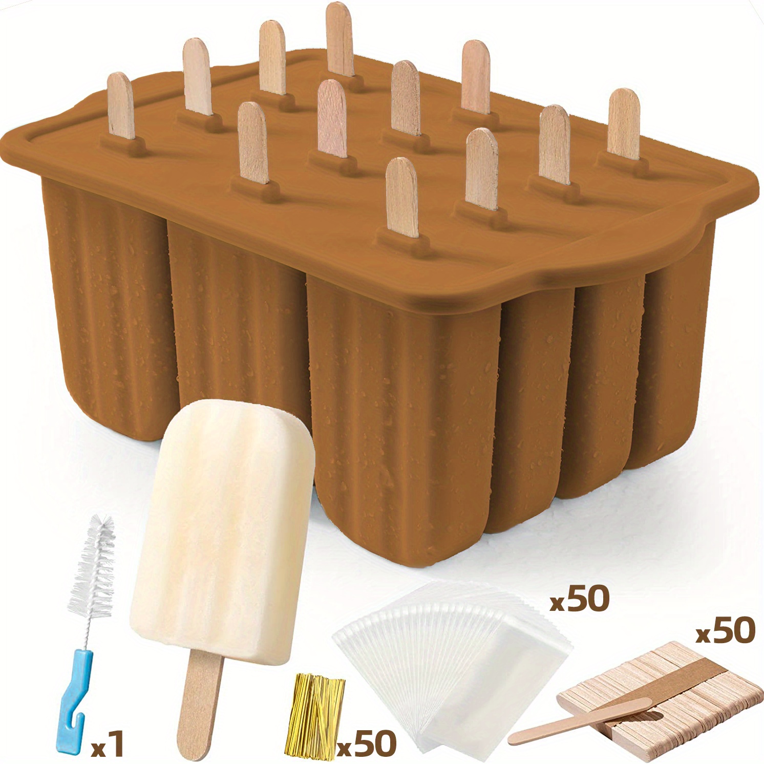 Homemade Popsicle Molds Shapes, Food Grade Silicone Frozen Ice Popsicle Maker-BPA Free, with 62 Popsicle Sticks 50 Popsicle Bags(10 Cavities)