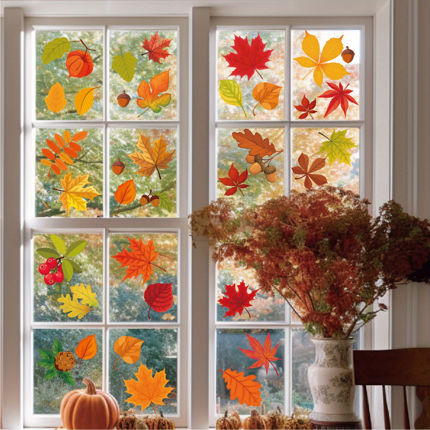 6sheets 64pcs autumn maple leaf electrostatic window stickers bedroom living room window decoration thanksgiving   decoration details 3