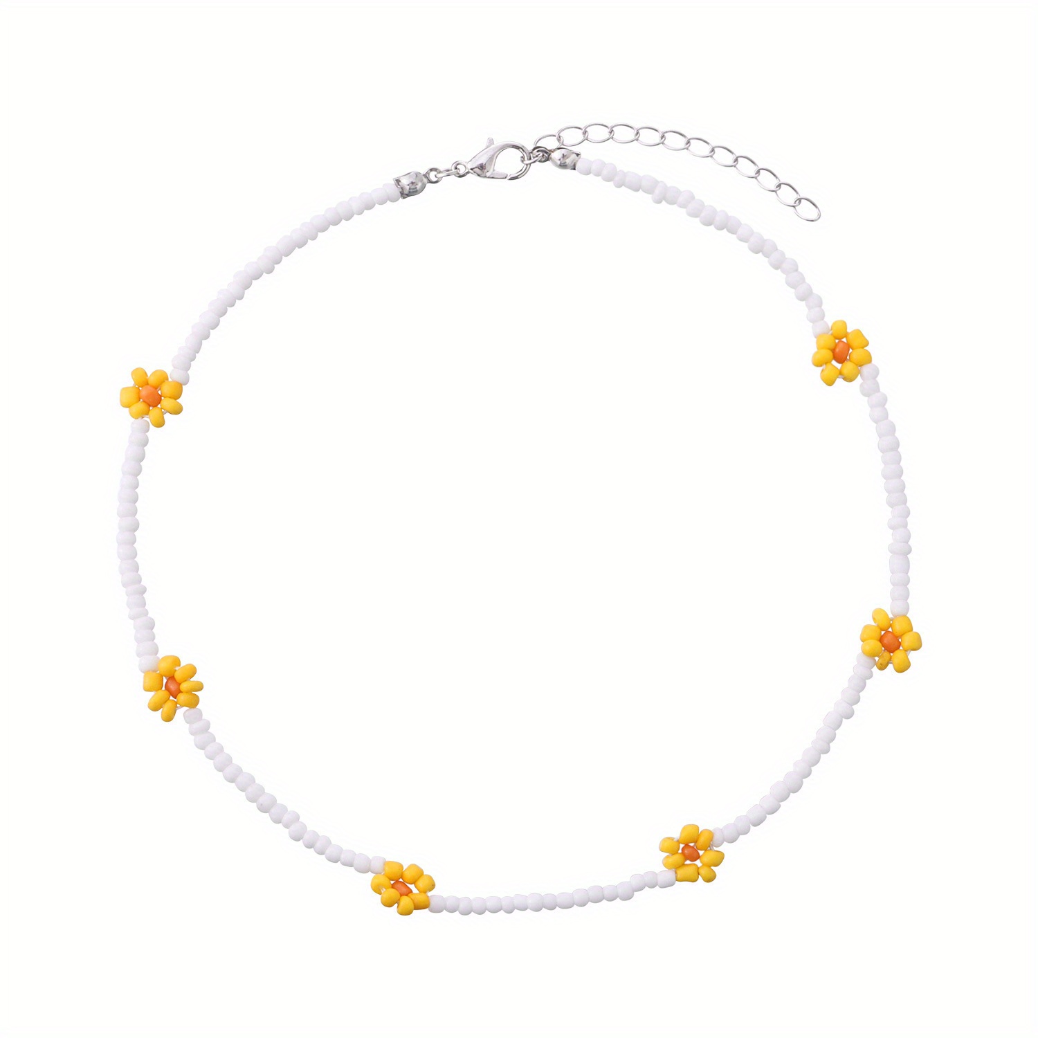 Handmade Daisy Chain Beaded Necklace,flower Beads, Seed Bead Necklace 