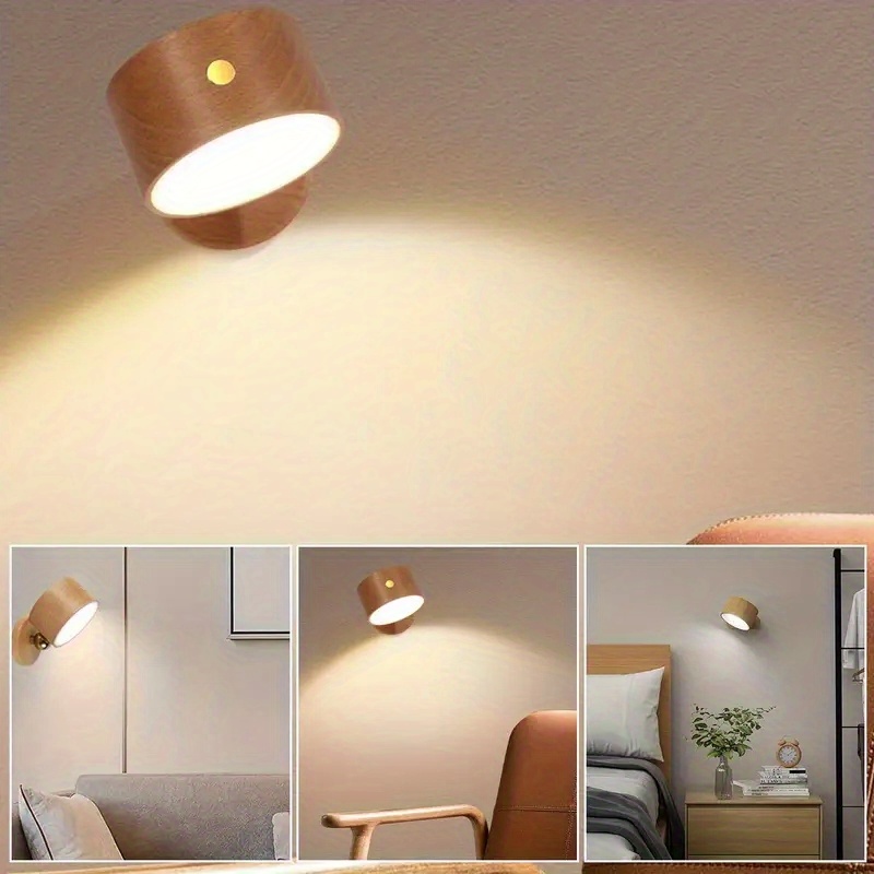 DetarZinLED Applique da Parete Interno,lampada da Comodino a Batteria,Lampada  da Lettura Ricaricabile,Applique Senza Fili Touch,Rotazione a 360°,Moderno  Luci LED a muro per Soggiorno,Corridoio. : : Illuminazione