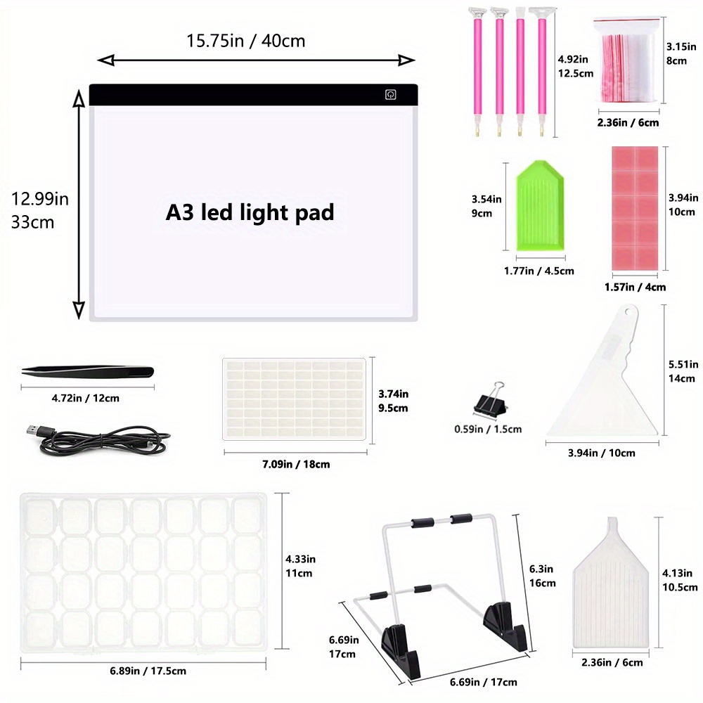 A4 A3 LED Light Pad For 5D Diamond Painting Kits, Adjustable Brightness  Light Board With Diamond Art Accessories Tools, Point diamond Pens Diamond  Emb