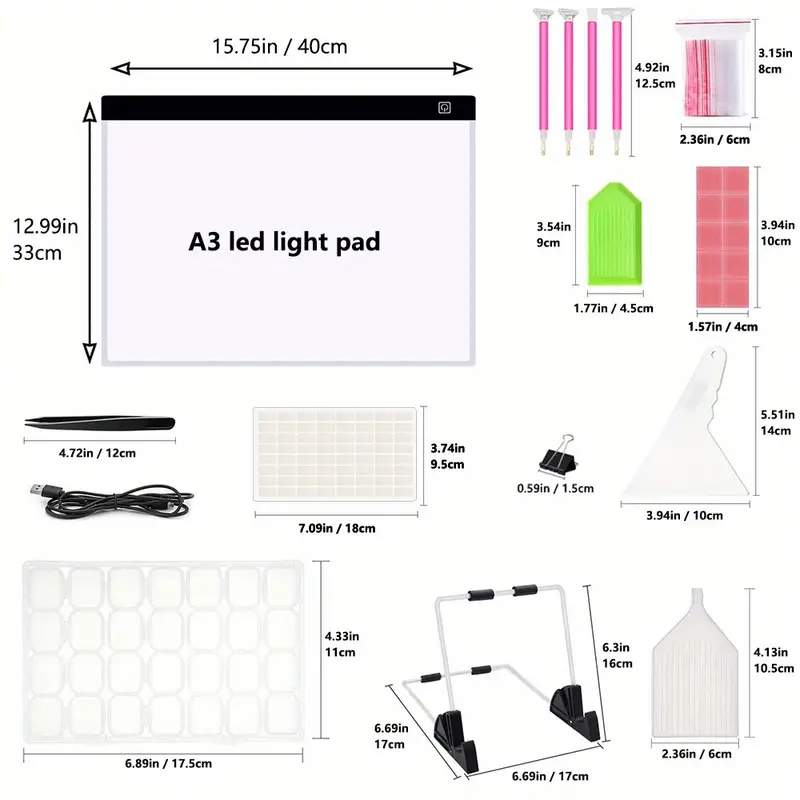 A4 A3 LED Light Pad For 5D Diamond Painting Kits, Adjustable Brightness  Light Board With Diamond Art Accessories Tools, Point diamond Pens Diamond  Emb
